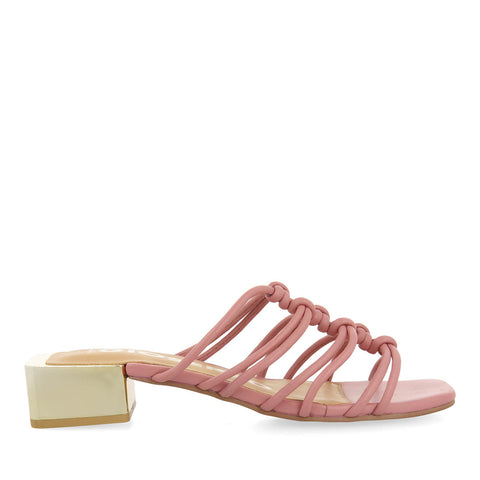 KUPANG WOMEN'S PINK LEATHER SANDALS WITH LOW HEELS AND STRAPS WITH KNOTS