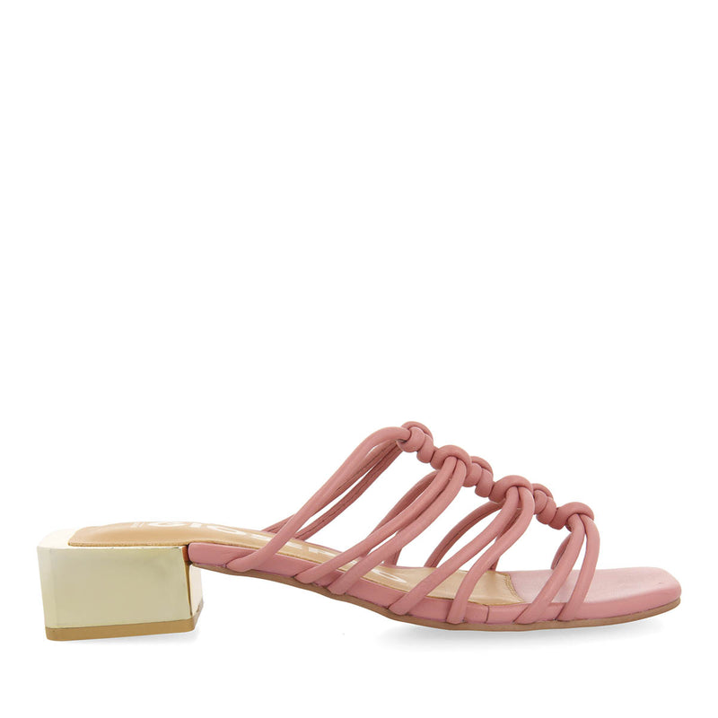 Sandalias rosa de piel con tiras con nudos y tacón bajo para mujer kupang 