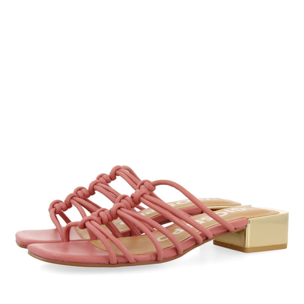 Sandalias rosa de piel con tiras con nudos y tacón bajo para mujer kupang 