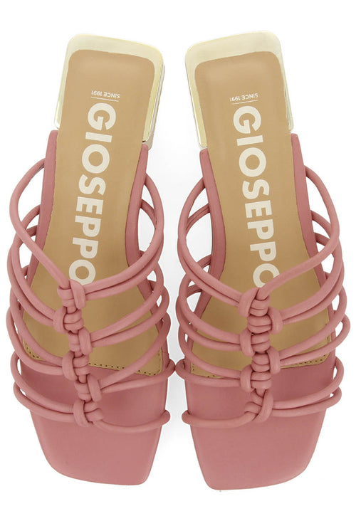 Kupang women's pink leather sandals with low heels and straps with knots