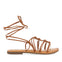 Mambai women's flat tan leather sandals with thin straps and decorative knots