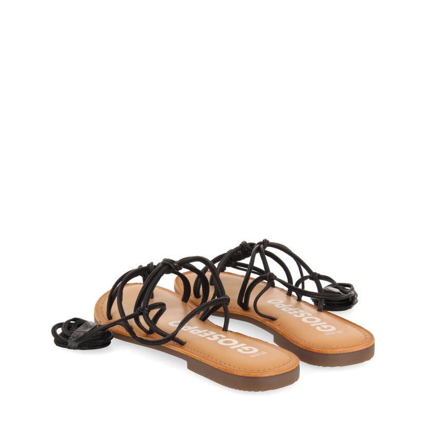 Sandalias planas de piel negras con tiras finas y detalle de nudos para mujer mambai 