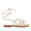 Mambai women's flat off-white leather sandals with thin straps and decorative knots