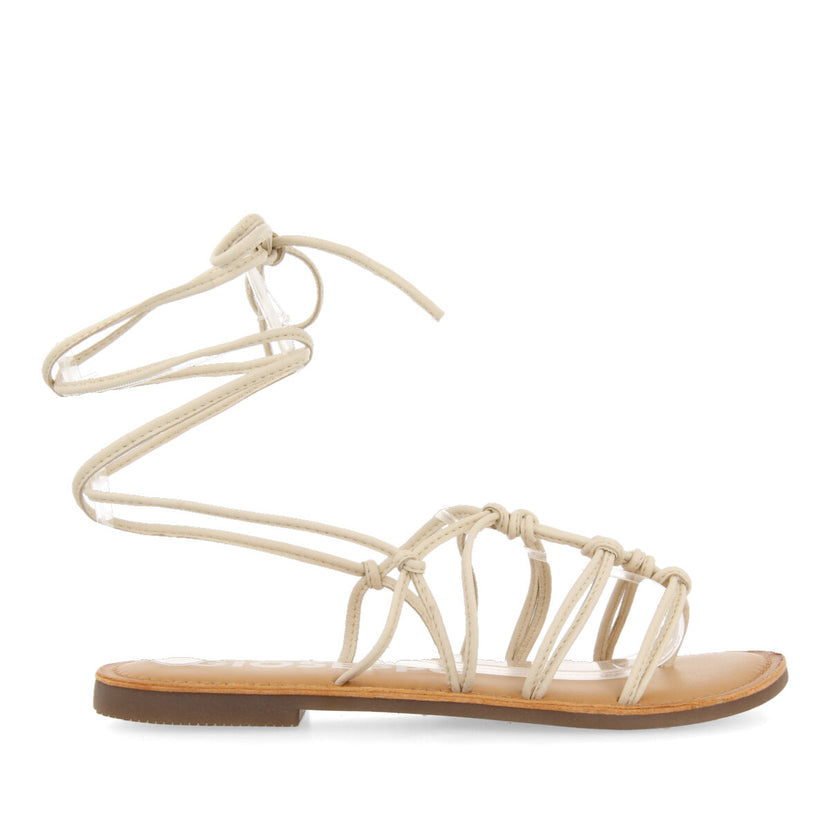Sandalias planas de piel off-white con tiras finas y detalle de nudos para mujer mambai 