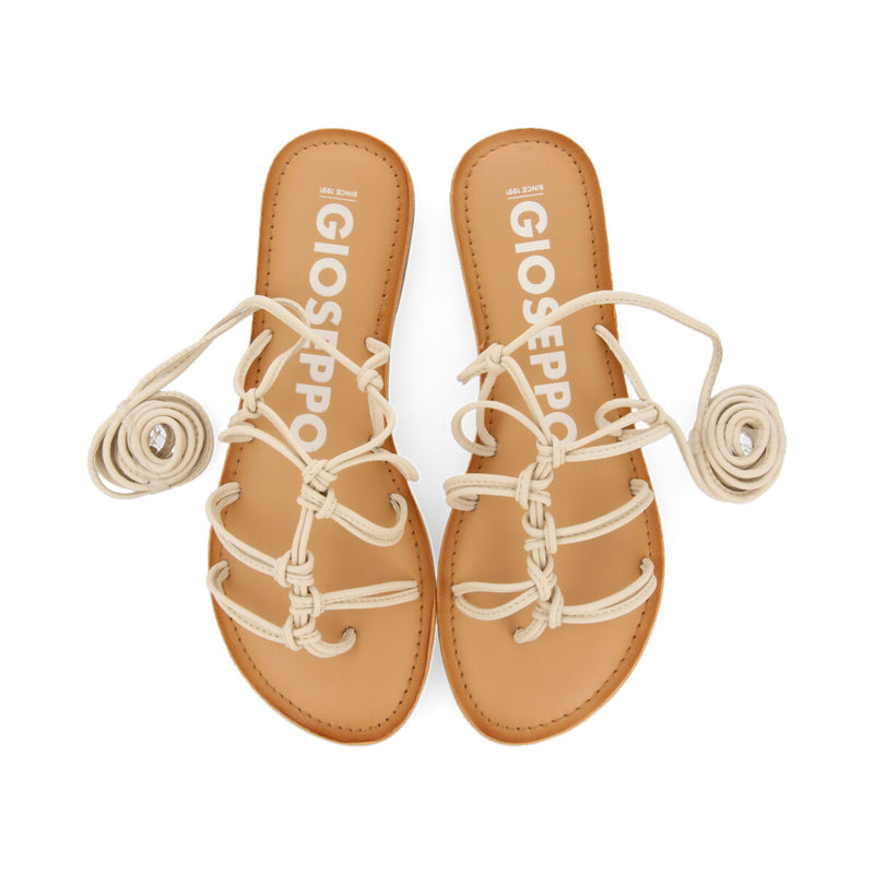 Sandalias planas de piel off-white con tiras finas y detalle de nudos para mujer mambai 