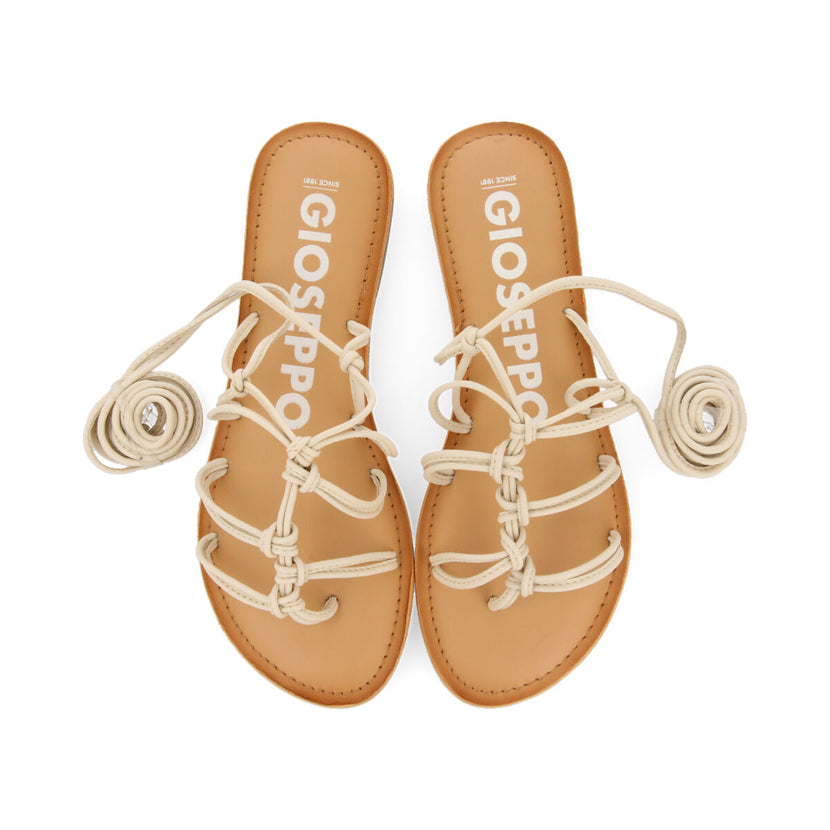 Sandalias planas de piel off-white con tiras finas y detalle de nudos para mujer mambai 