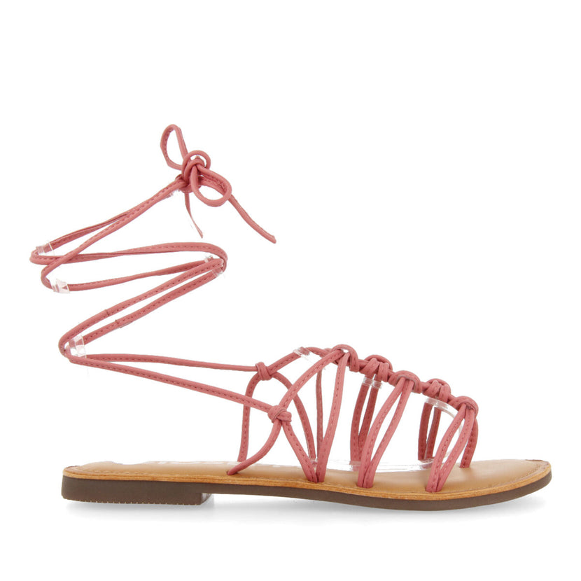 Sandalias planas de piel color rosa con tiras finas y detalle de nudos para mujer mambai  