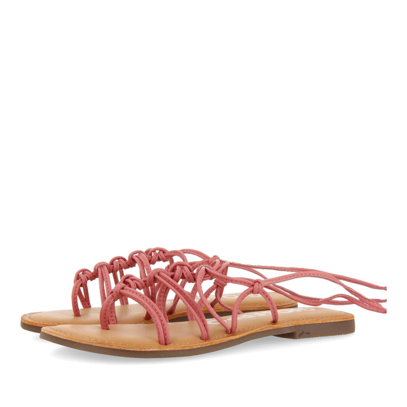 Sandalias planas de piel color rosa con tiras finas y detalle de nudos para mujer mambai  