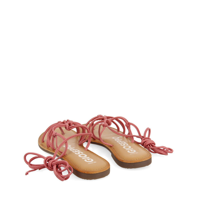 Sandalias planas de piel color rosa con tiras finas y detalle de nudos para mujer mambai  