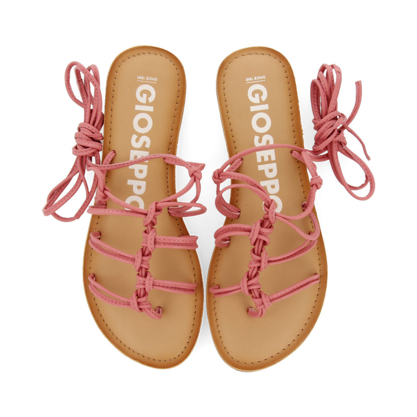 Sandalias planas de piel color rosa con tiras finas y detalle de nudos para mujer mambai  