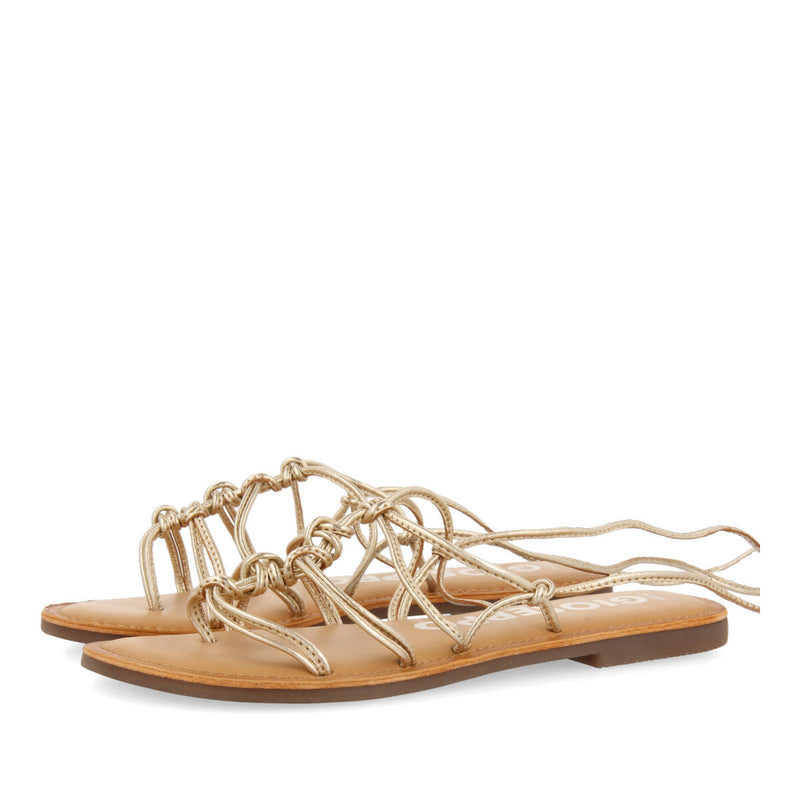 Sandalias planas de piel doradas con tiras finas y detalle de nudos para mujer kern 