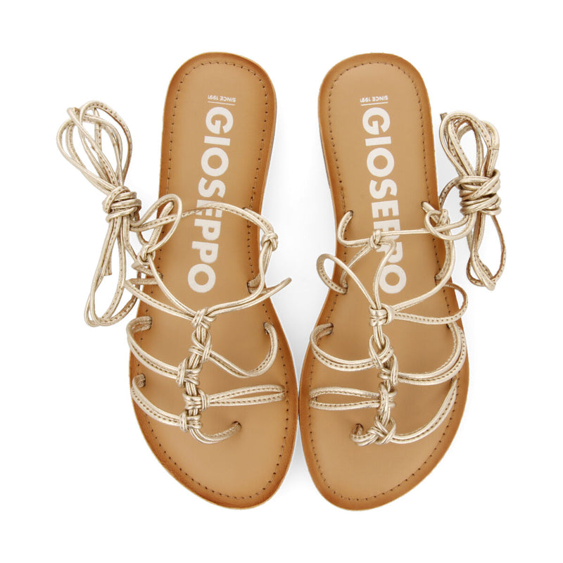 Sandalias planas de piel doradas con tiras finas y detalle de nudos para mujer kern 