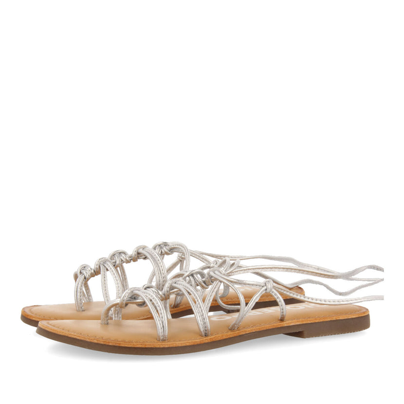 Sandalias planas de piel plateadas con tiras finas y detalle de nudos para mujer kern 