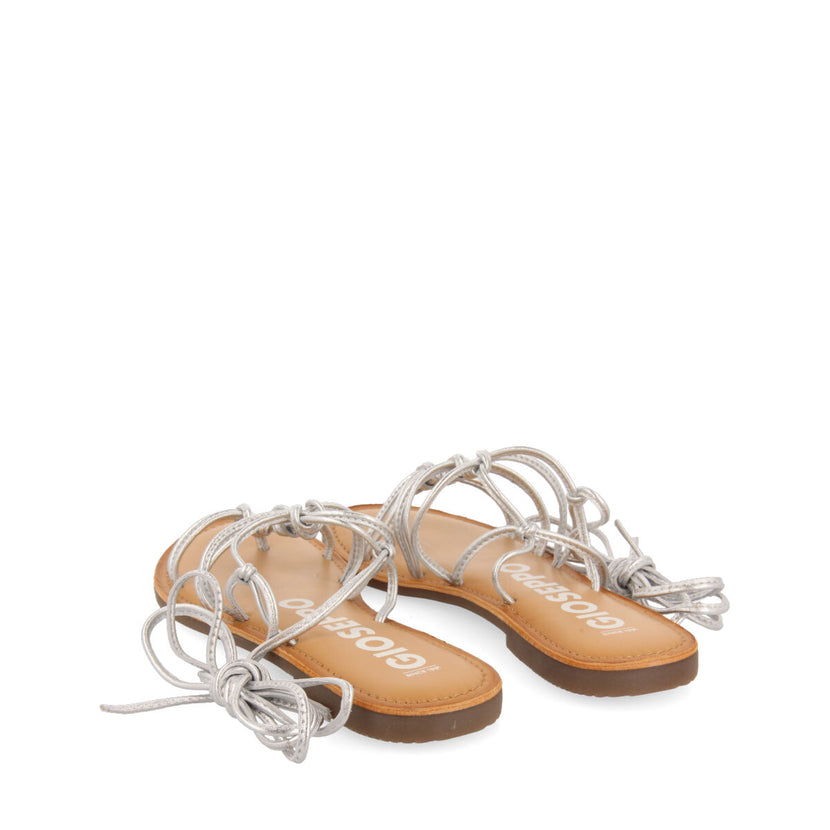 Sandalias planas de piel plateadas con tiras finas y detalle de nudos para mujer kern 