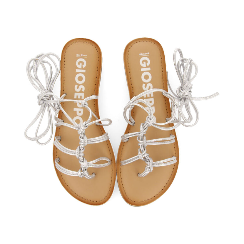 Sandalias planas de piel plateadas con tiras finas y detalle de nudos para mujer kern 
