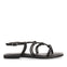 Matinha women's flat black leather sandals with thin straps and decorative knots