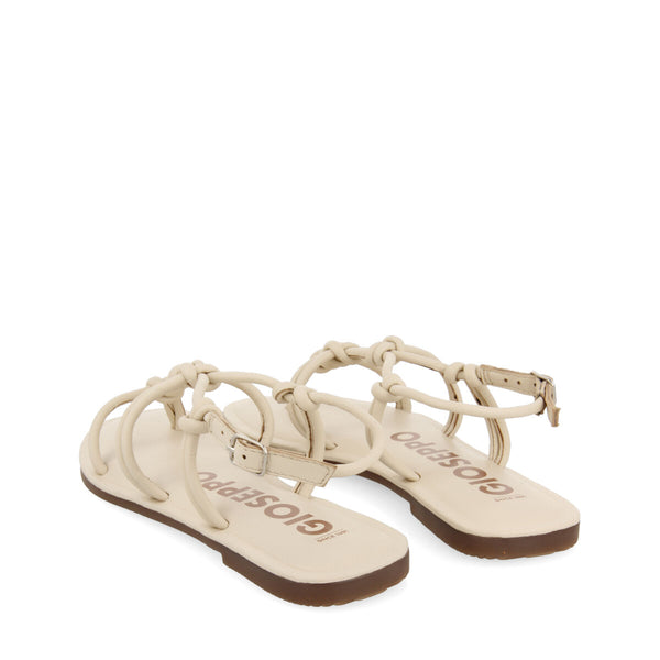 Matinha women's flat off-white leather sandals with thin straps and decorative knots