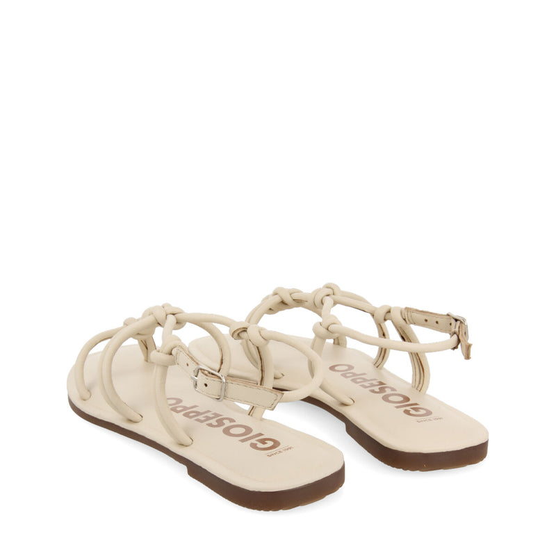 Matinha women's flat off-white leather sandals with thin straps and decorative knots