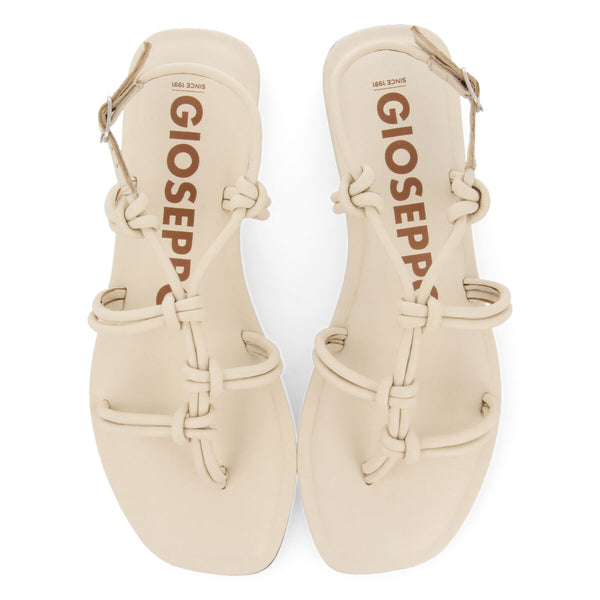 Matinha women's flat off-white leather sandals with thin straps and decorative knots