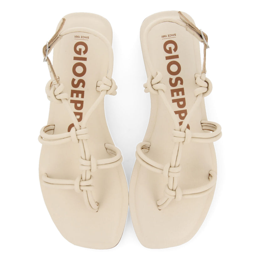 Sandalias planas de piel off-white con tiras finas y detalle de nudos para mujer matinha 