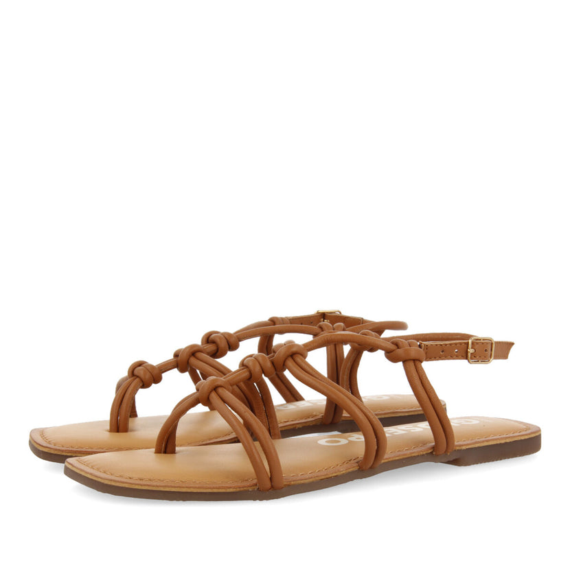 Sandalias planas de color cuero con tiras finas y detalle de nudos para mujer rosny 