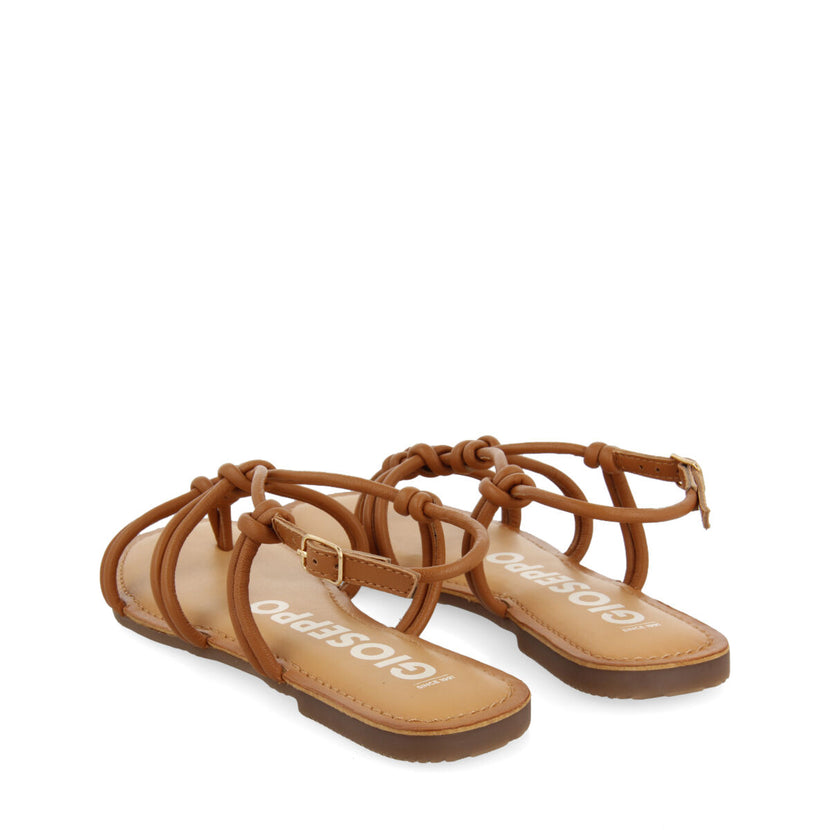 Sandalias planas de color cuero con tiras finas y detalle de nudos para mujer rosny 