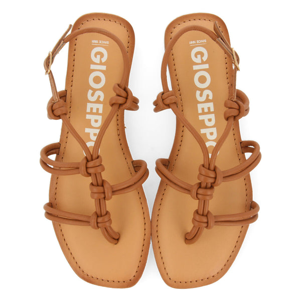 Sandalias planas de color cuero con tiras finas y detalle de nudos para mujer rosny 