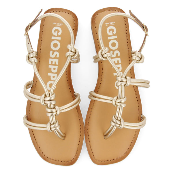 Sandalias planas de piel doradas con tiras finas y detalle de nudos para mujer rosny 