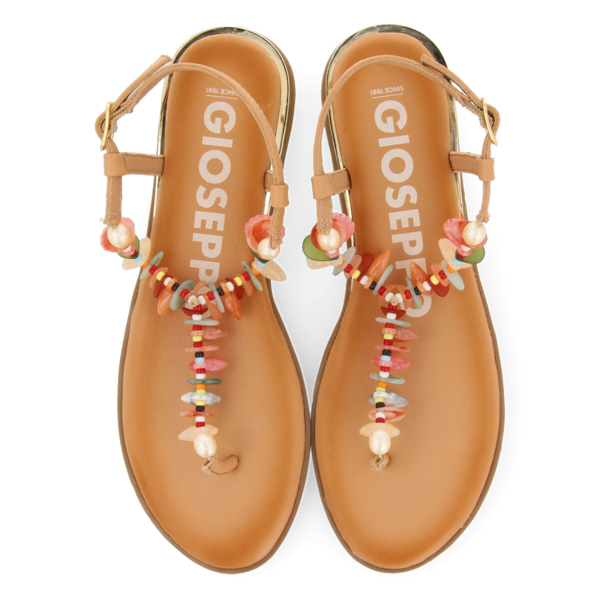 Guaraita women's sandals with mini wedges and multicoloured shells