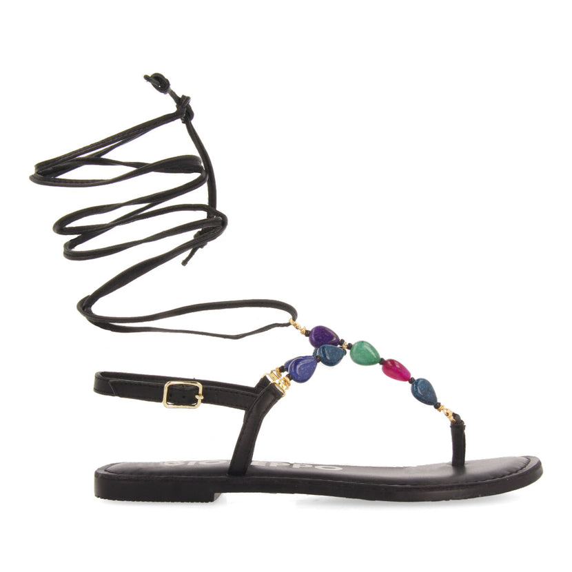 Sandalias de piel con detalle de cuentas multicolor para mujer echallon   