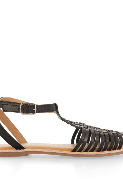 Sandalias negras de piel tipo cangrejera con hebilla para mujer claraval