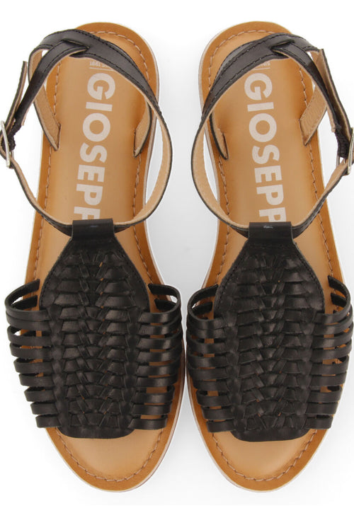 Sandalias negras de piel tipo cangrejera con hebilla para mujer claraval