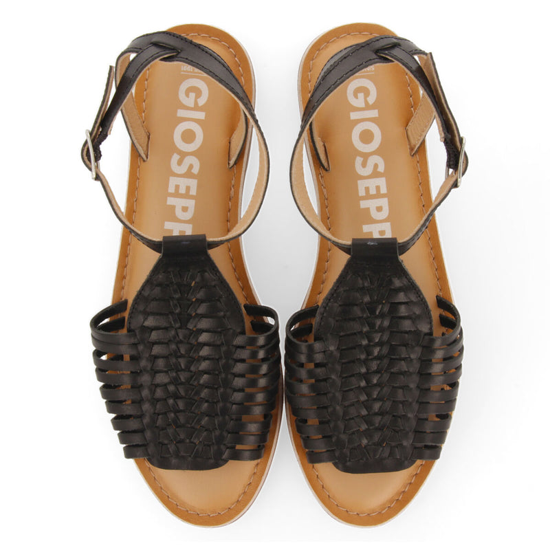 Sandalias negras de piel tipo cangrejera con hebilla para mujer claraval