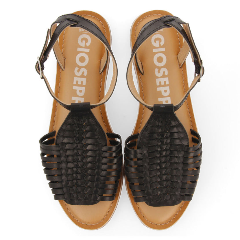 Sandalias negras de piel tipo cangrejera con hebilla para mujer claraval
