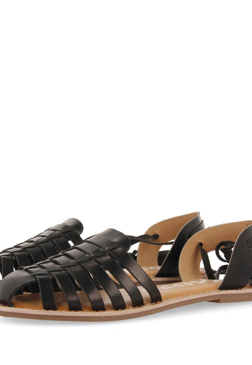 Sandalias cangrejeras negras de estética romana con cordones para mujer ransart