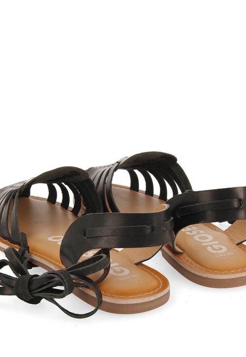 Sandalias cangrejeras negras de estética romana con cordones para mujer ransart