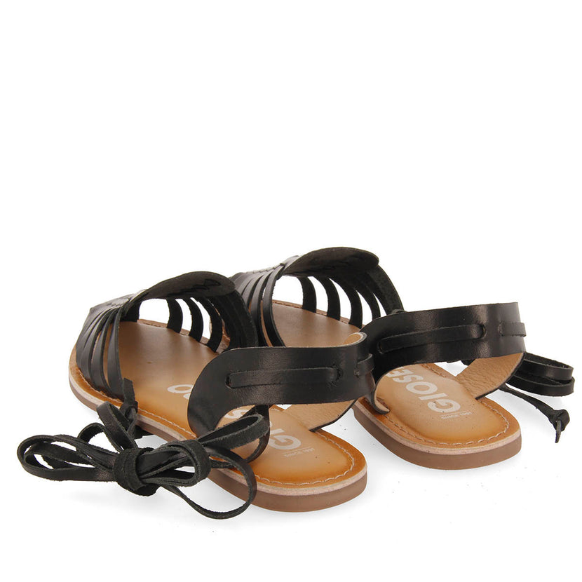 Sandalias cangrejeras negras de estética romana con cordones para mujer ransart