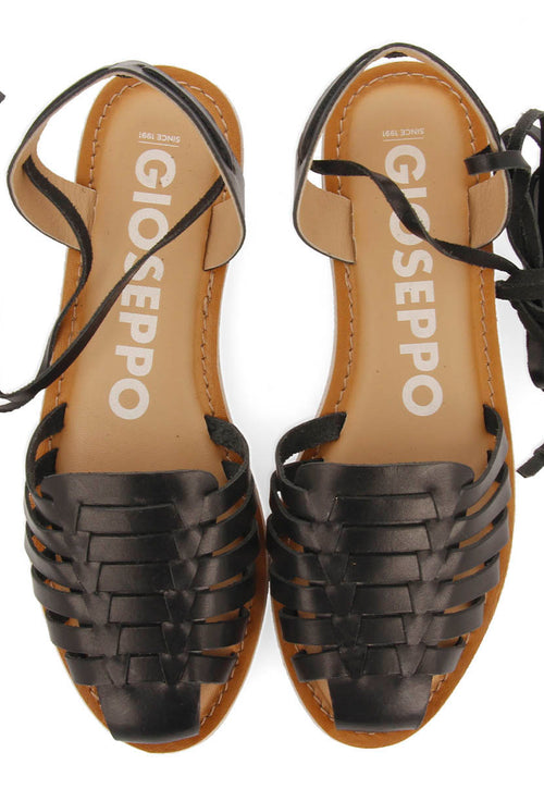 Sandalias cangrejeras negras de estética romana con cordones para mujer ransart