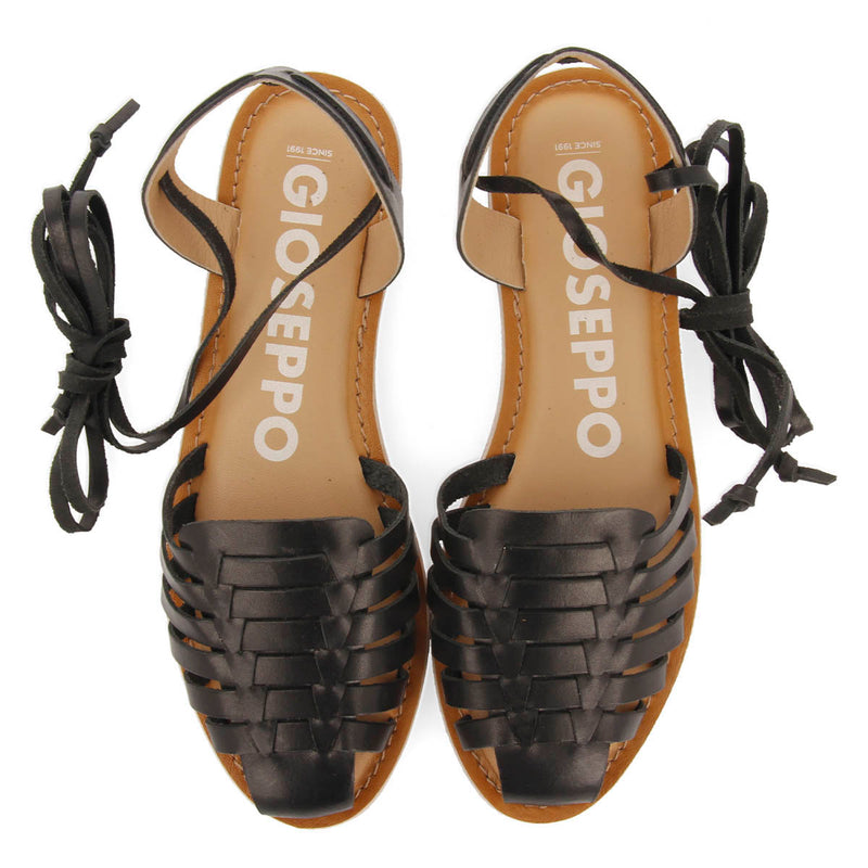 Sandalias cangrejeras negras de estética romana con cordones para mujer ransart