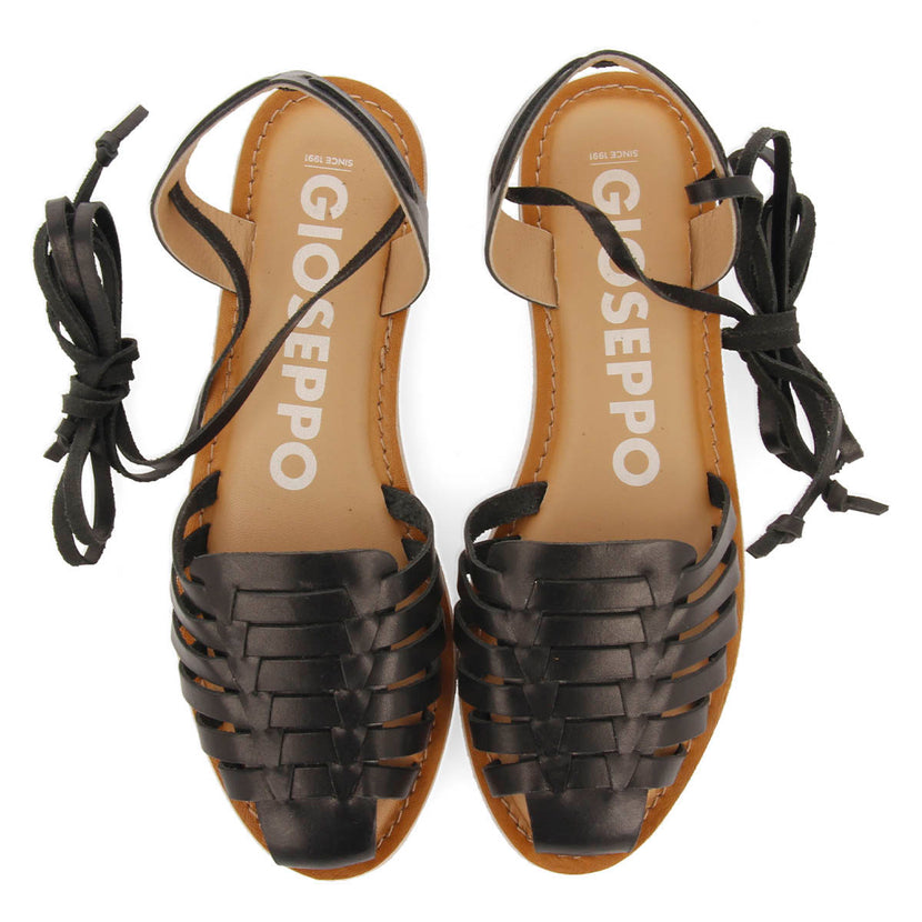 Sandalias cangrejeras negras de estética romana con cordones para mujer ransart