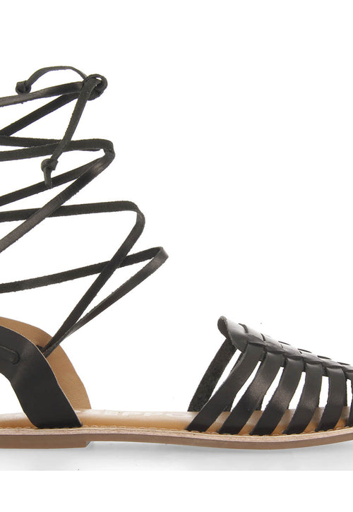 Sandalias cangrejeras negras de estética romana con cordones para mujer ransart