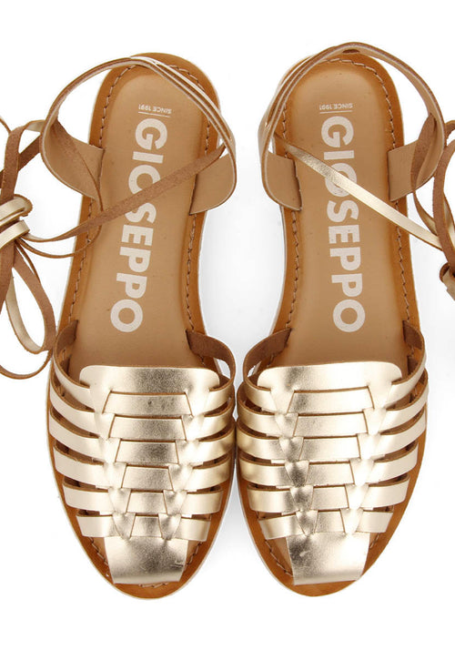 Sandalias cangrejeras doradas de estética romana con cordones para mujer ransart