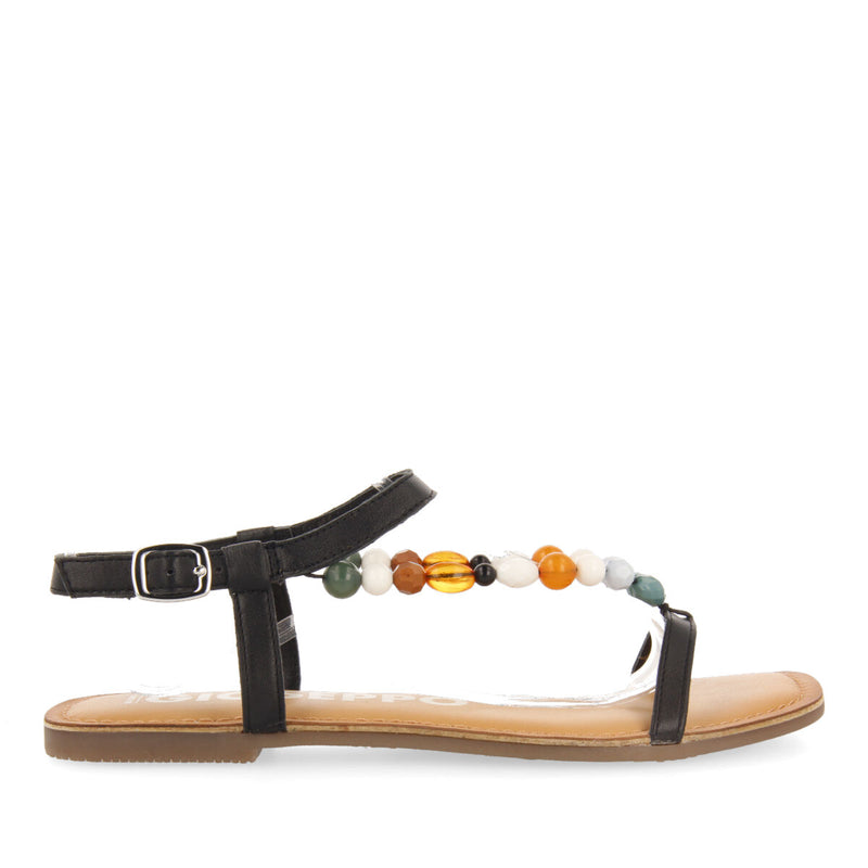 Sandalias negras de piel con detalle de cuentas multicolor para mujer coincy 