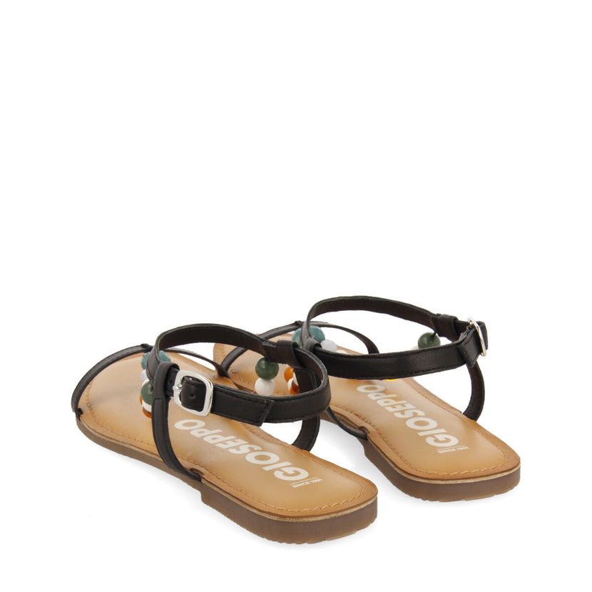 Sandalias negras de piel con detalle de cuentas multicolor para mujer coincy 
