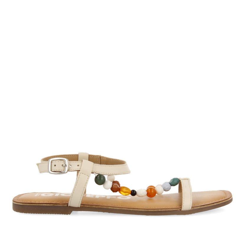 Sandalias off-white de piel con detalle de cuentas multicolor para mujer coincy 