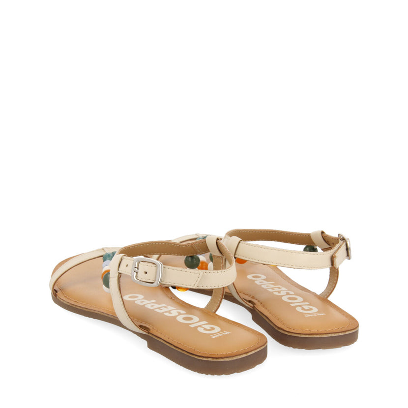 Sandalias off-white de piel con detalle de cuentas multicolor para mujer coincy 