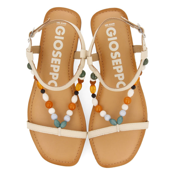 Sandalias off-white de piel con detalle de cuentas multicolor para mujer coincy 
