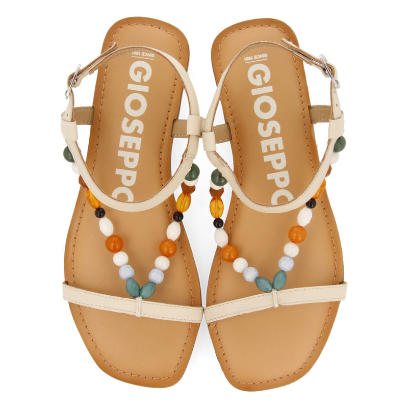 Sandalias off-white de piel con detalle de cuentas multicolor para mujer coincy 