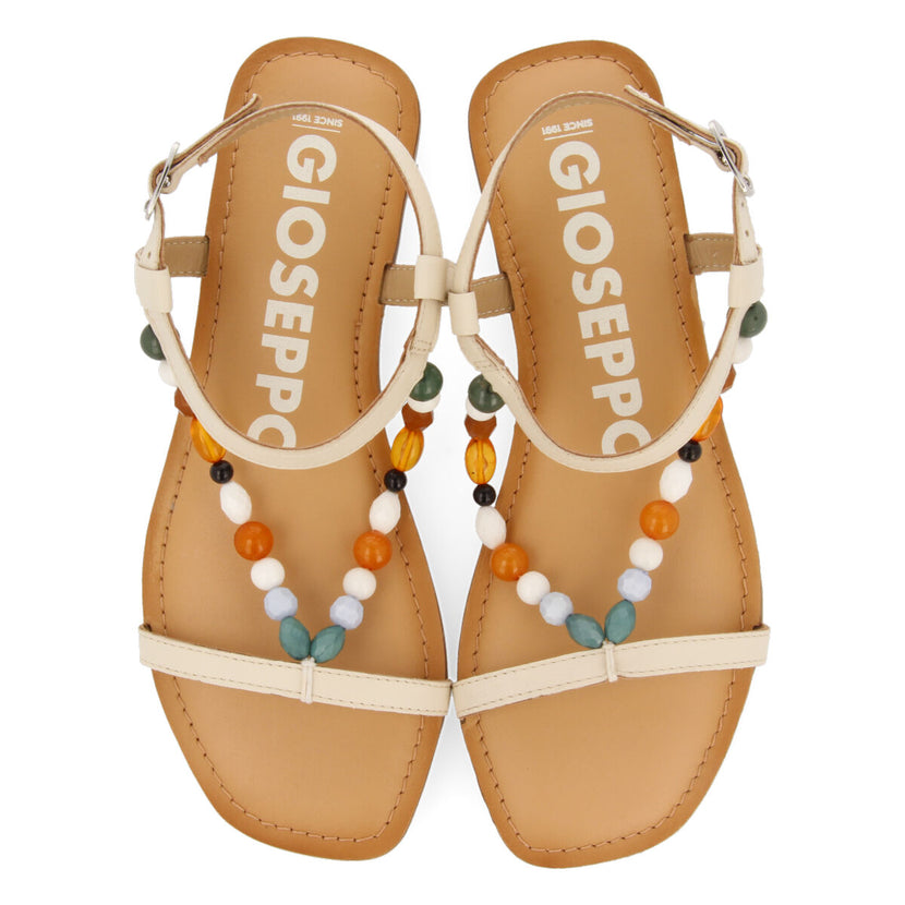 Sandalias off-white de piel con detalle de cuentas multicolor para mujer coincy 