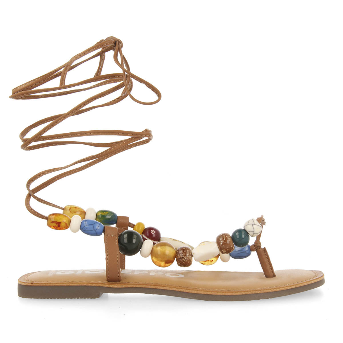Challex women's leather sandals with decorative multicoloured beads